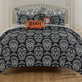 Greenland Home Fashions Sugar Skull 100% Polyester Reversible Coverlet Set Black