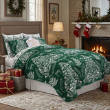 Greenland Home Fashions 100% Jacquard Woven Polyester Noella Coverlet Set Green