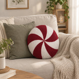 Greenland Home Fashions Cotton Blend Holiday Peppermint Decorative Pillow 14" Diameter Red