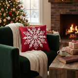 Greenland Home Fashions 100% Cotton Holiday Snowflake Decorative Pillow 18" x 18" Red