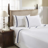 Hotel Concepts 500 Thread Count Deep Pocket Tonal Cotton Sateen Sheet - 4 Piece Set - White/Denim