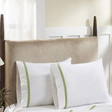 Hotel Concepts 500 Thread Count Deep Pocket Tonal Cotton Sateen Sheet - 4 Piece Set - White/Celadon