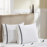 Hotel Concepts 500 Thread Count Deep Pocket Tonal Cotton Sateen Sheet - 4 Piece Set - White/Gray
