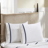 Hotel Concepts 500 Thread Count Deep Pocket Tonal Cotton Sateen Sheet - 4 Piece Set - White/Denim