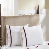 Hotel Concepts 500 Thread Count Deep Pocket Tonal Cotton Sateen Sheet - 4 Piece Set - White/Ruby