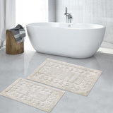 Knightsbridge Stylish And Comfortable Traditional Chain Design 2 PC Cotton Bath Rug Set 17"x24" & 21"x34" Ivory