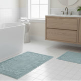 Knightsbridge Stylish And Comfortable Traditional Chain Design 2 PC Cotton Bath Rug Set 17"x24" & 21"x34" Light Blue