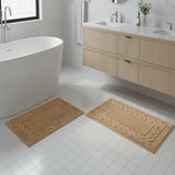 Knightsbridge Stylish And Comfortable Traditional Chain Design 2 PC Cotton Bath Rug Set 17"x24" & 21"x34" Natural