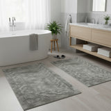 Knightsbridge Stylish And Comfortable Traditional Chain Design 2 PC Cotton Bath Rug Set 17"x24" & 21"x34" Silver