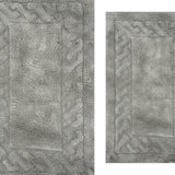 Knightsbridge Stylish And Comfortable Traditional Chain Design 2 PC Cotton Bath Rug Set 17"x24" & 21"x34" Silver