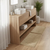 Knightsbridge Stylish And Comfortable Traditional Chain Design 2 PC Cotton Bath Rug Set 17"x24" & 21"x34" Stone