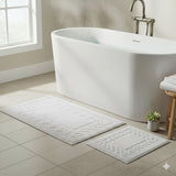 Knightsbridge All Season Traditional Chain Design 2 Piece Cotton Bath Rug Set 17"X24" & 21"X34" White