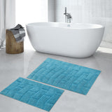 Knightsbridge 2-Piece Cotton Tile Design Bath Rug Set 17"x24" & 21"x34" Aqua