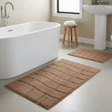 Knightsbridge Stylish Comfortable Traditional New Tile Design 2 PC Cotton Bath Rug Set 17" X 24" & 21" X 34" Natural