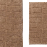 Knightsbridge Stylish Comfortable Traditional New Tile Design 2 PC Cotton Bath Rug Set 17" X 24" & 21" X 34" Natural