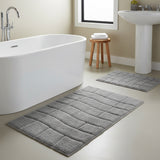 Knightsbridge Stylish Comfortable Traditional New Tile Design 2 PC Cotton Bath Rug Set 17" X 24" & 21" X 34" Silver