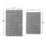 Knightsbridge Stylish Comfortable Traditional New Tile Design 2 PC Cotton Bath Rug Set 17" X 24" & 21" X 34" Silver