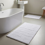 Knightsbridge 2PC Cotton Bath Rug Set Non-Slip Tile Design 17"x24" & 21"x34" White