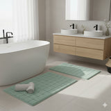 Knightsbridge Stylish And Comfortable All Season Traditional Summer Tile Design 2 PC Cotton Bath Rug Set 17"X24" & 21"X34" Sage