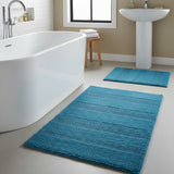 Knightsbridge 2PC Reversible Cotton Bath Rug Set Wide-Cut Design 17"x24" & 21"x34" Aqua