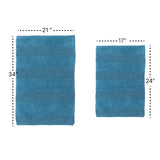 Knightsbridge 2PC Reversible Cotton Bath Rug Set Wide-Cut Design 17"x24" & 21"x34" Aqua
