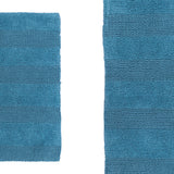 Knightsbridge 2PC Reversible Cotton Bath Rug Set Wide-Cut Design 17"x24" & 21"x34" Aqua