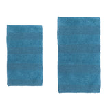 Knightsbridge 2PC Reversible Cotton Bath Rug Set Wide-Cut Design 17"x24" & 21"x34" Aqua