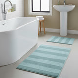 Knightsbridge Stylish Comfortable Traditional Wide Cut Design 2 PC Cotton Bath Rug Set 17" X 24" & 21" X 34" Light Blue