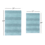 Knightsbridge Stylish Comfortable Traditional Wide Cut Design 2 PC Cotton Bath Rug Set 17" X 24" & 21" X 34" Light Blue
