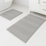 Knightsbridge Stylish Comfortable Traditional Wide Cut Design 2 PC Cotton Bath Rug Set 17" X 24" & 21" X 34" Silver