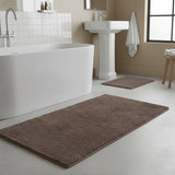 Knightsbridge 2PC Reversible Cotton Bath Rug Set Wide-Cut Design 17"x24" & 21"x34" Stone