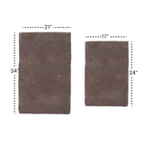 Knightsbridge 2PC Reversible Cotton Bath Rug Set Wide-Cut Design 17"x24" & 21"x34" Stone