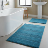 Knightsbridge Stylish Comfortable Traditional Wide Cut Design 2 PC Cotton Bath Rug Set 20" X 30" & 24" X 40" Aqua