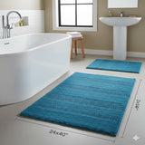 Knightsbridge Stylish Comfortable Traditional Wide Cut Design 2 PC Cotton Bath Rug Set 20" X 30" & 24" X 40" Aqua