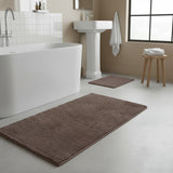 Knightsbridge 2Pc Luxury Cotton Wide Cut Reversible Bath Rug Set 20"x30" & 24"x40" Stone