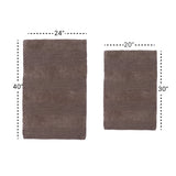 Knightsbridge 2Pc Luxury Cotton Wide Cut Reversible Bath Rug Set 20"x30" & 24"x40" Stone