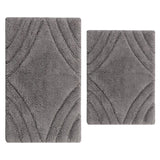 Knightsbridge Diamond 220 GSF Non Skid Back Bath Rug Set - 2- Piece - 17x24 and 21x34", Silver