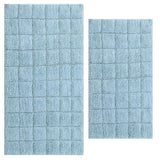 Knightsbridge Summer Tile 220 GSF Non Skid Back Bath Rug Set - 2- Piece - 17"x24" and 21"x34", Light Blue