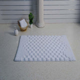 Knightsbridge Luxurious Block Pattern High Quality Year Round Cotton With Non-Skid Back Bath Rug White