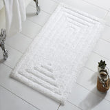 Knightsbridge Stylish And Comfortable All Season Traditional Racetrack Design Cotton Bath Rug White