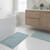 Knightsbridge Stylish And Comfortable Traditional Chain Design 2 PC Cotton Bath Rug Set 20"x30" & 24"x40" Light Blue