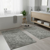 Knightsbridge Stylish And Comfortable Traditional Chain Design 2 PC Cotton Bath Rug Set 20"x30" & 24"x40" Silver