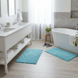 Knightsbridge Stylish And Comfortable Traditional Diamond Design 2 PC Cotton Bath Rug Set 20"x30" & 24"x40" Aqua