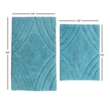 Knightsbridge Stylish And Comfortable Traditional Diamond Design 2 PC Cotton Bath Rug Set 20"x30" & 24"x40" Aqua