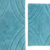 Knightsbridge Stylish And Comfortable Traditional Diamond Design 2 PC Cotton Bath Rug Set 20"x30" & 24"x40" Aqua