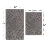 Knightsbridge Stylish And Comfortable Traditional Diamond Design 2 PC Cotton Bath Rug Set 20"x30" & 24"x40" Silver