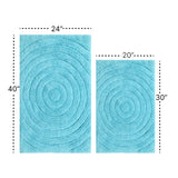 Knightsbridge Stylish And Comfortable Traditional Echo Design 2 PC Cotton Bath Rug Set 20"x30" & 24"x40" Aqua