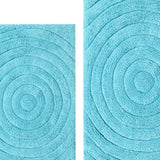 Knightsbridge Stylish And Comfortable Traditional Echo Design 2 PC Cotton Bath Rug Set 20"x30" & 24"x40" Aqua
