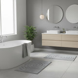 Knightsbridge Stylish And Comfortable Traditional Echo Design 2 PC Cotton Bath Rug Set 20"x30" & 24"x40" Silver