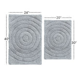 Knightsbridge Stylish And Comfortable Traditional Echo Design 2 PC Cotton Bath Rug Set 20"x30" & 24"x40" Silver